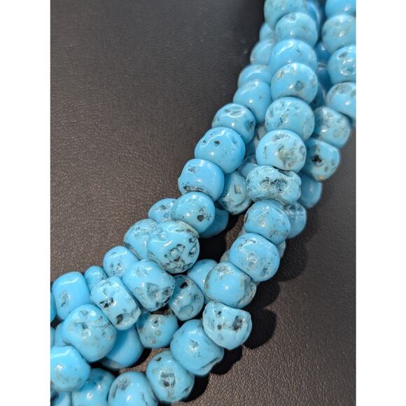 Vintage Four Strand Turquoise Glass African Trade Bead 22" Necklace - Picture 3 of 10